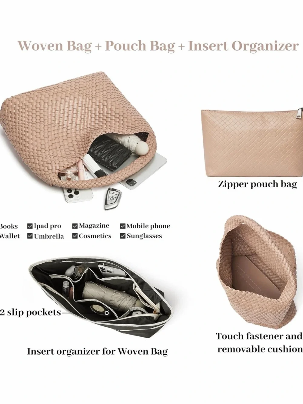 Woven Hobo Tote Bag in Beige - Chic Shoulder Purse